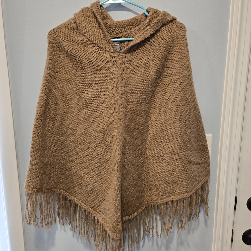 a.n.a Tan Hooded Sweater Poncho
